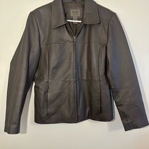 John Paul Richard Uniform Women’s Brown Leather Moto Zip front Jacket size 10